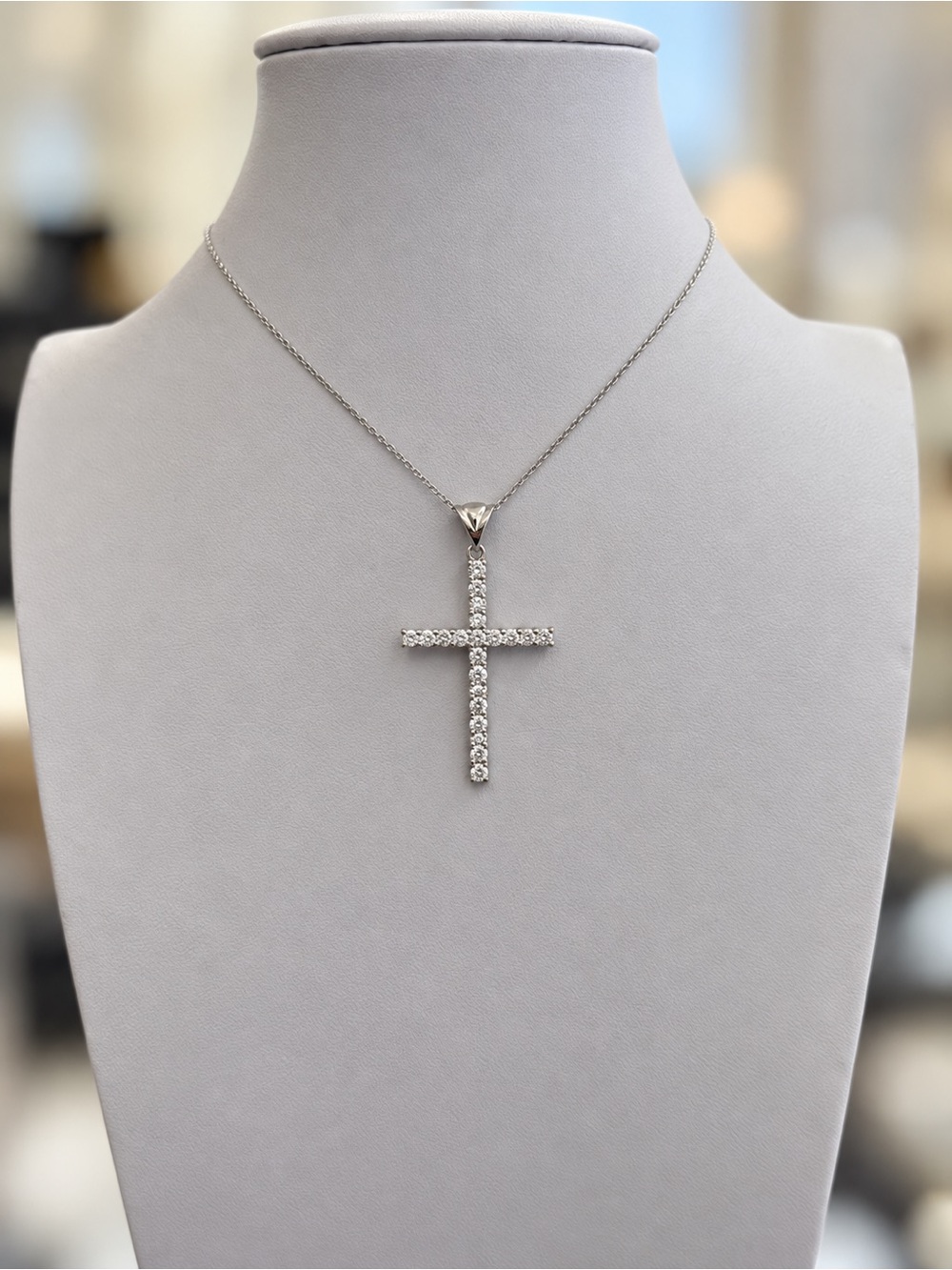 Sterling Silver Cubic Zirconia Cross Pendant Necklace